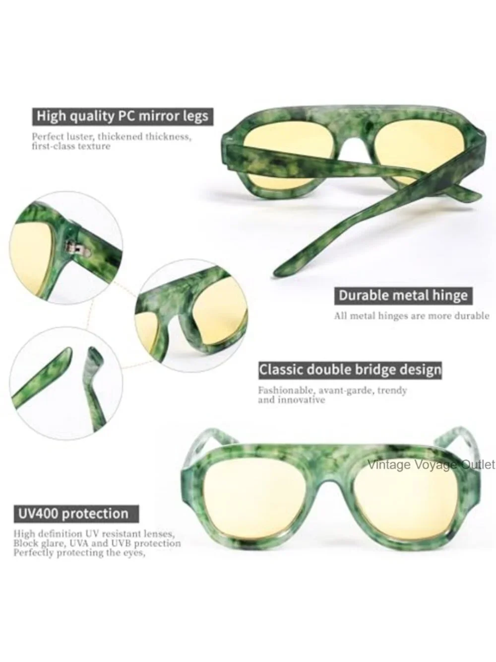 Retro Oversized Square Aviator Sunglasses Women UV Protection Plastic Frame